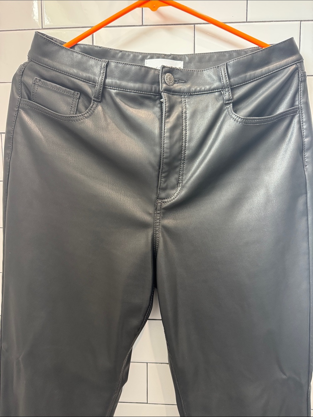 LOFT Black Faux Leather Straight-Leg Trousers - Picture 2 of 5